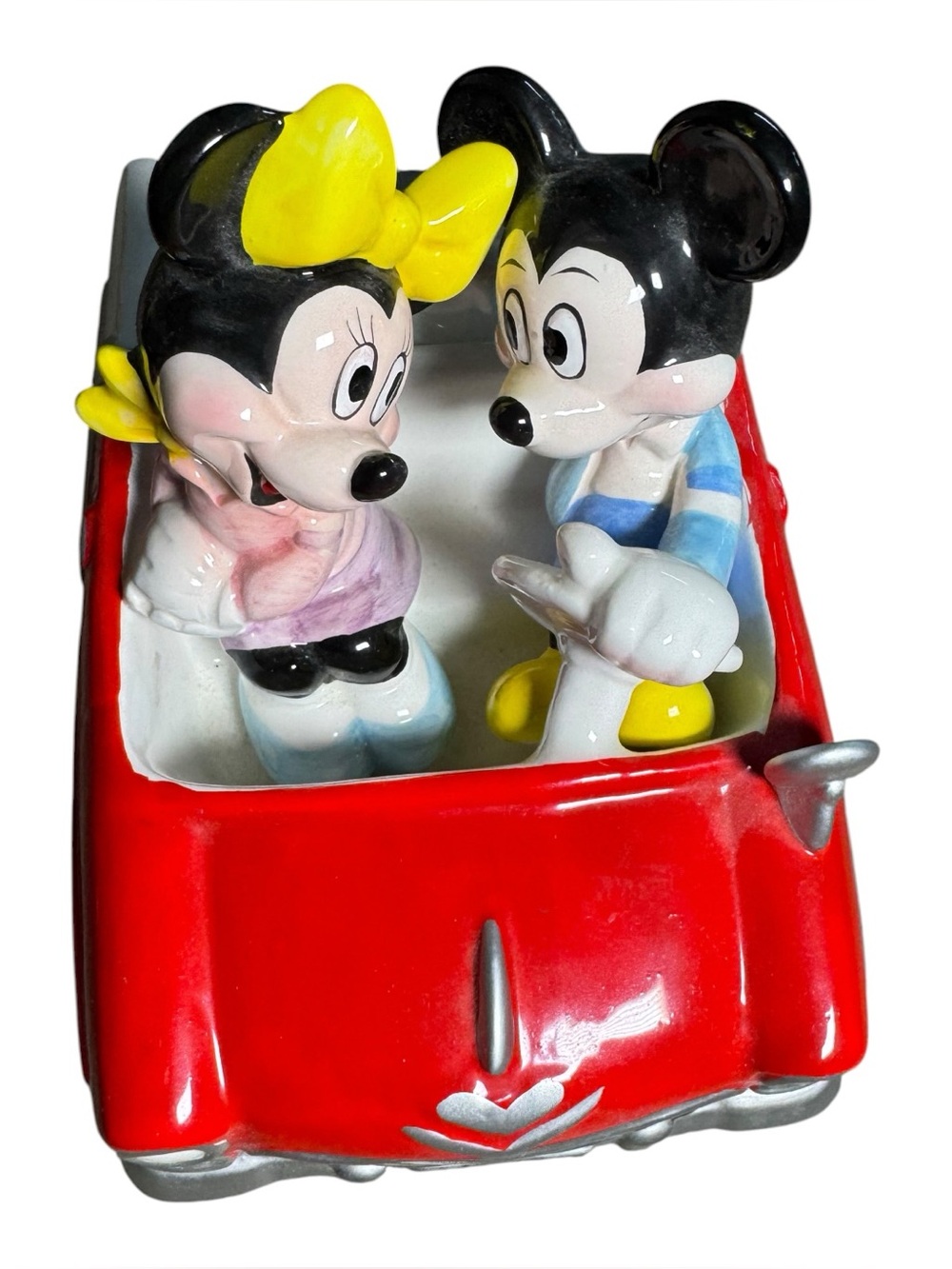 Vintage Schmid Disney Mickey Minnie Mouse Red Convertible Car Music Box Ceramic